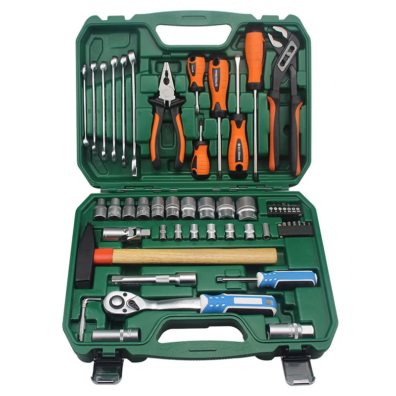 Home Hand Tool Set DIY Tool Kit Set with Hand Tools Pliers Hammer Screwdriver Metric Sockets in Plastic Toolbox