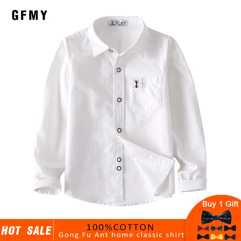 

GFMY 2019 Autumn 100% Oxford Textile Cotton Full Sleeve Solid ColorBlue boys white Shirt 3T-14T Kid Casual School Clothes 9005