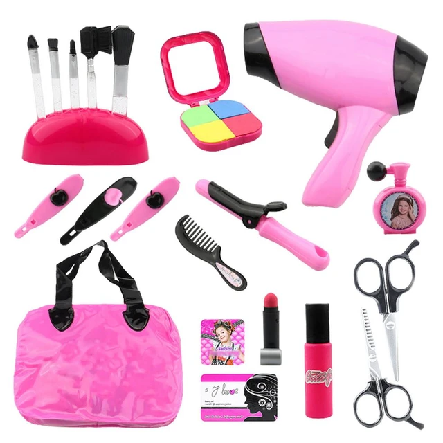 Kids Toys Pretend Play Hairdressing Hair Simulation Game Children Hair  Styling Tools Blow Dryer Curler Makeup Kit Toys For Girls