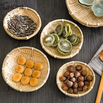 

Bamboo Woven Basket Handmade Wicker Basket Fruit Bread Vegetables Rattan Plate Kitchen Food Container Organizer Decorative Tray