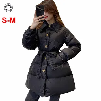 

Women's mid long down jacket thickened Europe high-end fashion down coat white duck down jacket S to M