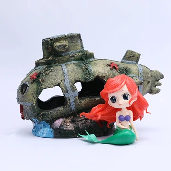 

[Funny] Mermaid submarine scene action figure Mermaid and abandoned submarine Fish tank decoration gift