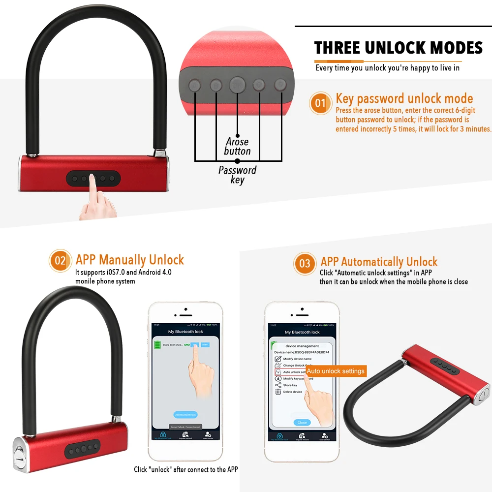 Intelligent BT Password U-lock Glass Door Anti-theft Locks APP Control Waterproof Household Lock for Motorcycle U1