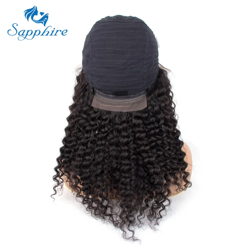 Сапфир перуанский глубокий парик из волнистых волос предварительно выщипанные Детские волосы 1" 150% плотность м Remy перуанские человеческие волосы парики для черных женщин