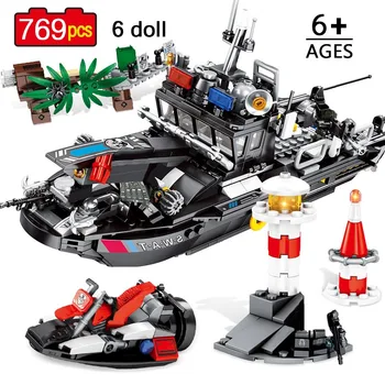 

769pcs Swat Police Patrol Ship Building Blocks City Boat Bricks Policemen Figures Toys For Children