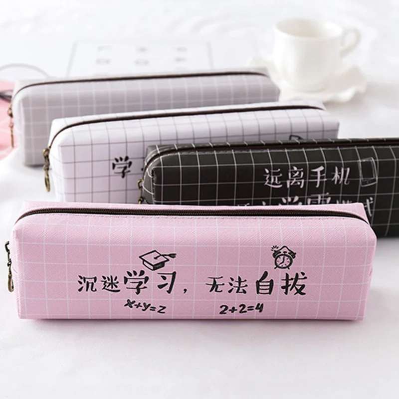 

Simple Grid Pattern Pencil Bag Creative Personality Chinese Study Pencil Case Stationery Pen Bag School Office Stationery Bag