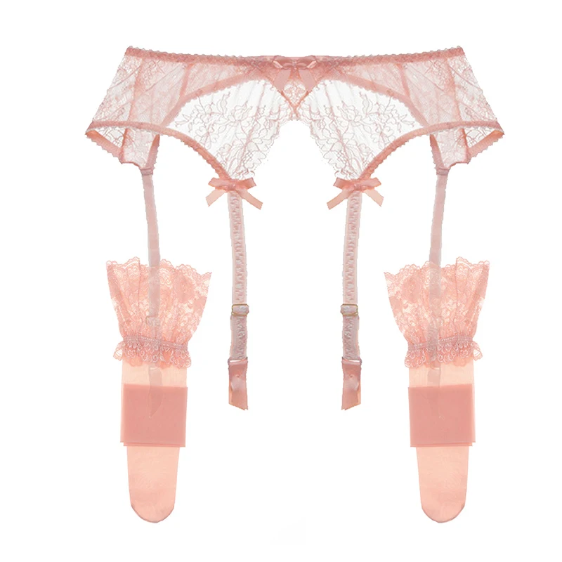 Varsbaby сексуальные цветочные кружева лук нижнее белье высокое качество s m l xl 2 шт подвязки+ чулки для женщин - Цвет: pink