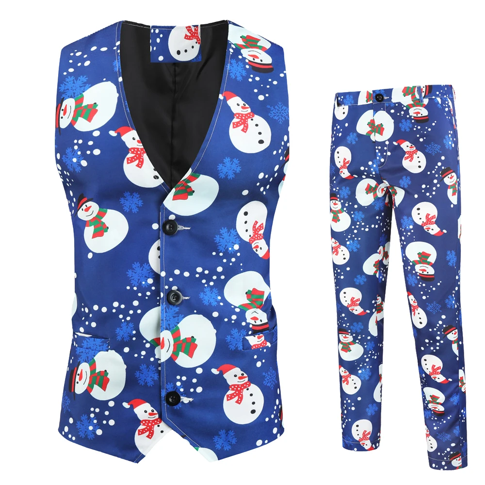 Fashion New men Suits Fashion Slim Fit Christmas pattern Printed Party Men's Single button Costume Homme Can be Single Sale