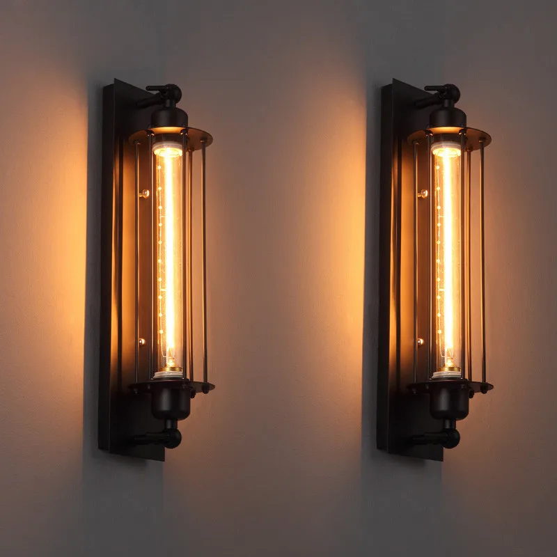 Retro Industrial Style Eddie Grow Flute Light Black Wrought Iron American Country Loft Restaurant Bedroom Aisle Art Wall Lamp | Лампы и