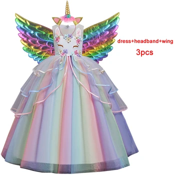 

2020 Christmas Wing Unicorn Dress Costume Kids Dresses For Girls Children Colorful Princess Dress Party Cosplay Dress Girl Gown