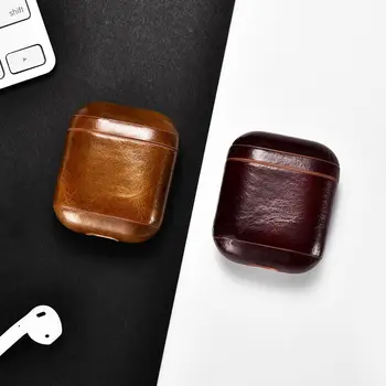 

Genuine Oil Wax Leather for Airpods Protective Cover Skin Accessories for Apple Airpods Charge Box for Airpods Leather Case