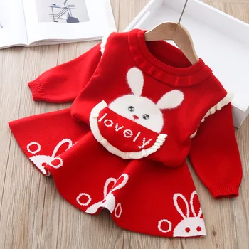 

Baby Girls Winter Clothes Set Christmas Outfits Kids Cartoon Rabbit Knit Sweater&Dress Girl Clothing Set Children Costume