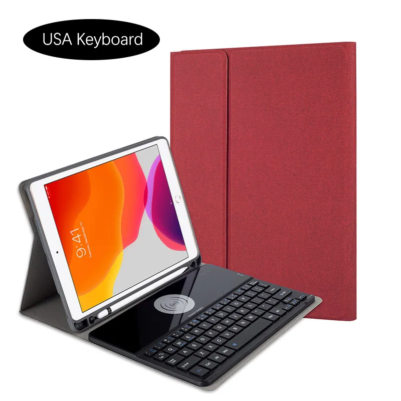 Для iPad 10," чехол Съемная Беспроводная зарядка США Bluetooth клавиатура кожаный чехол для iPad 7th 10,2 Чехол держатель ручки - Цвет: Red