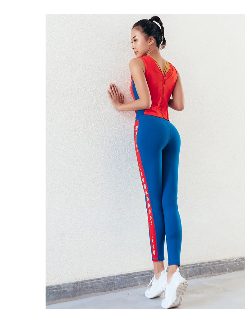 Women Yoga Set Sports Suits 2PCS Fitness Gym Clothing Workout Sets Sport Vest+Slim High waist Yoga Pants stitching sports Sets