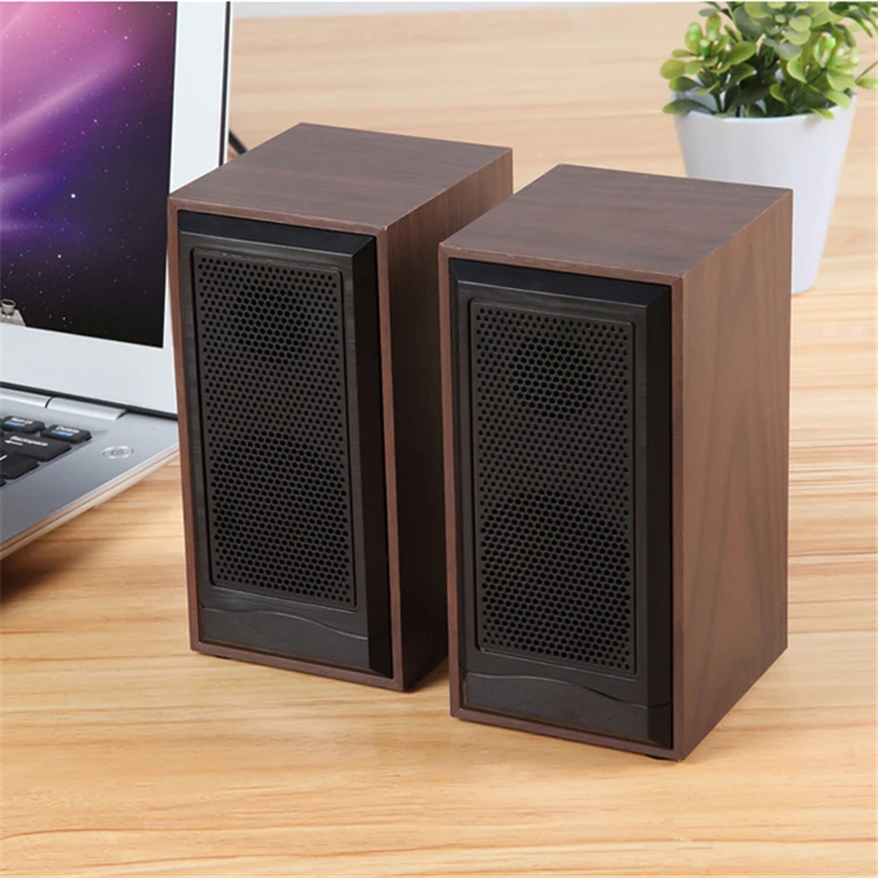 Wooden Computer Speakers Natural Wood Enclosure Desktop Speaker USB Powered Surround Laptop Speaker Wood Multimedia Loudspeakers