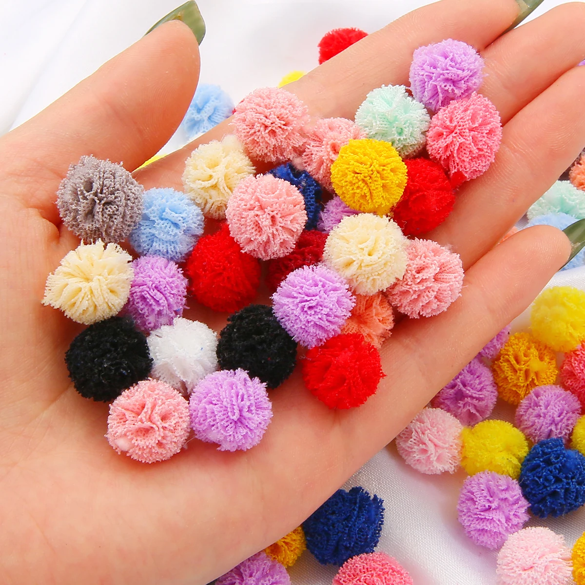 Korea Lace Ball DIY Gauze Elastic Flower Pompoms 30Pcs/lot 15mm Craft Plush Mesh Pendant For Hairpins Jewelry Making Accessories pom poms craft supplies,jewelry making supplies,craft supplies