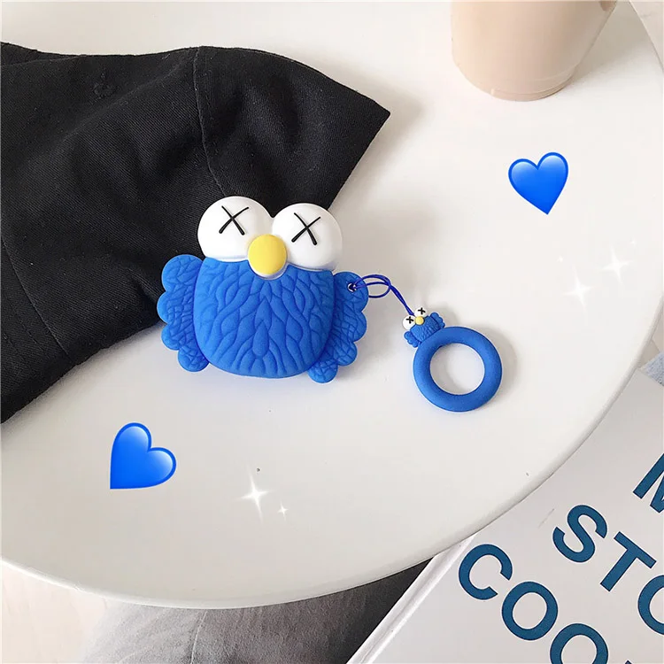 Чехол для наушников AirPods с милым 3D рисунком из мультфильма чехол для Apple Airpods 2 мягкий силиконовый защитный чехол с кольцом на палец - Цвет: blue