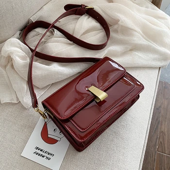 

HOCODO Fashion Patent Leather Handbag Women Shoulder Messenger Bags Solid Color Simple Crossbody Glossy Black Travel Purses Sac