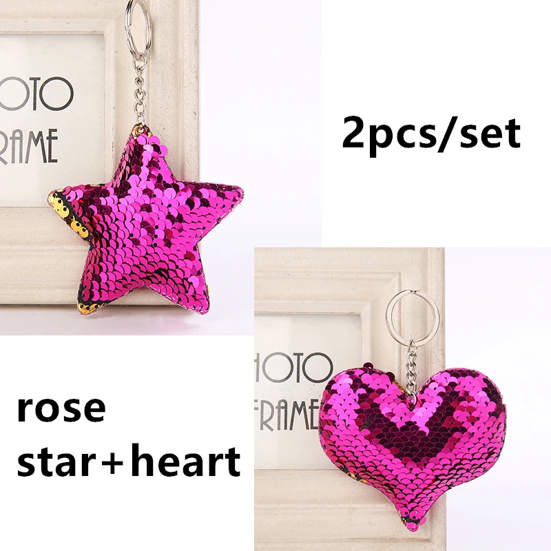 2pcs set 11 Блестящая блестящая цепочка для ключей со звездой и сердцем на день рождения, свадьбу, Рождество, подарок для детей, вечерние игрушки, сувениры для девочек, сумки, украшения, подвески с автомобилем - Цвет: 2pcs set 11