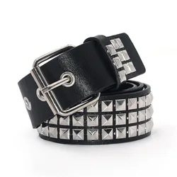 2021 Square Bead Rivet Belt Metal Pyramid Straps Men and Women Punk Rock Hardware Jeans Designer Female Waist Belts