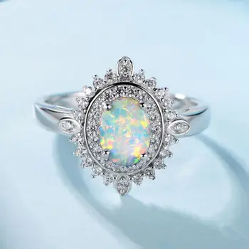 

925 Sterling Silver White Fire Opal Engagement Wedding Ring For Women's Gift