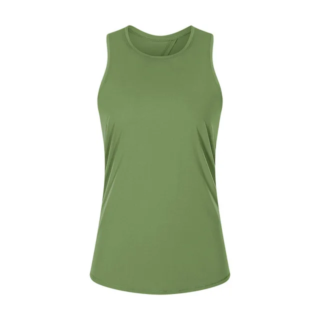 Solid Color Fitness Women Tank Top Back Strap Yoga Shirt Vest Loose-fitting Blouse Gym Clothe Breathable Quick-drying Sportswear Jade Green