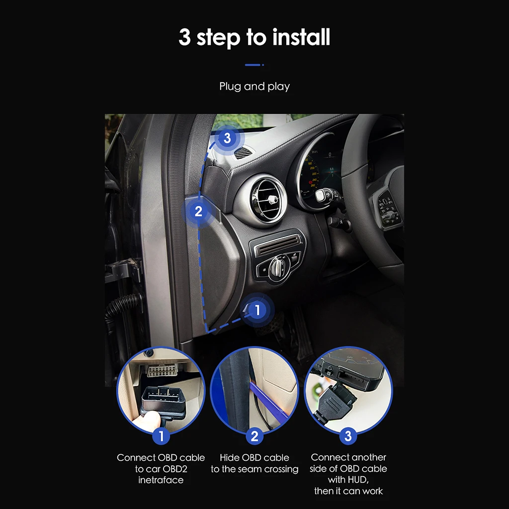 5'' Car HUD 3D Head-Up Display Overspeed/Voltage/RPM Warning Windshield Projector Security Alarm System Universal Auto OBD2 MPH