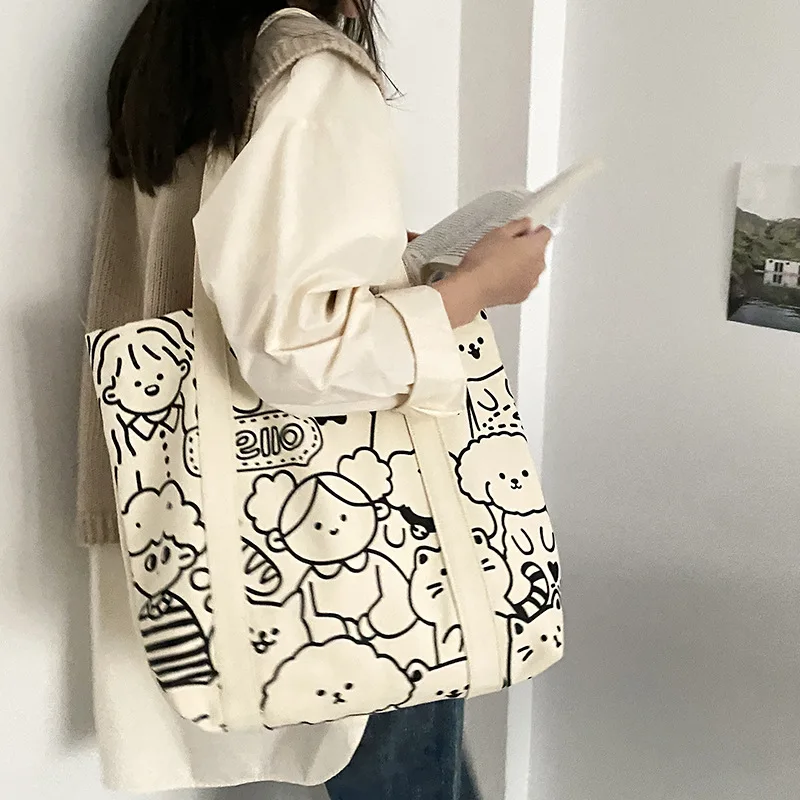 Women Canvas Shoulder Bag Cute illustration Books Bag For College
