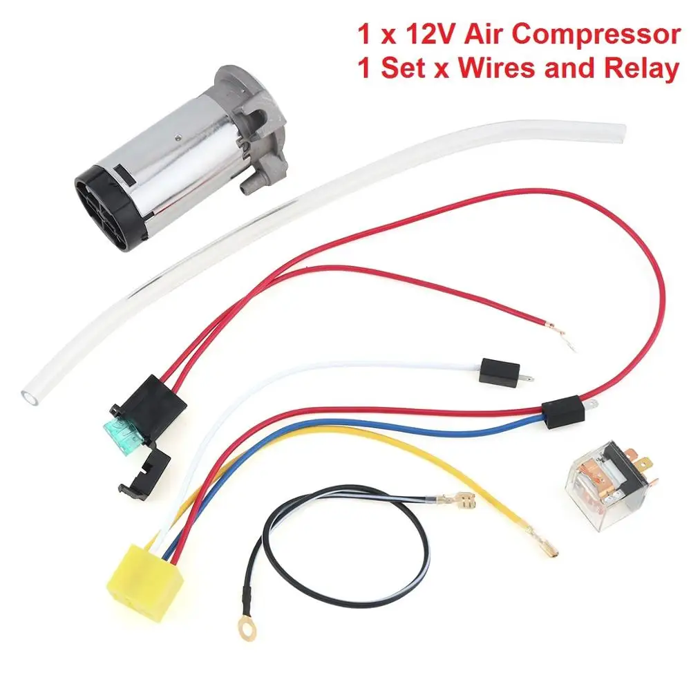 17 Inch 12V/24V 150dB Super Loud Air Horn Compressor Kits Wires and Relay + Compressor+ Air Horn Single Trumpet for Truck