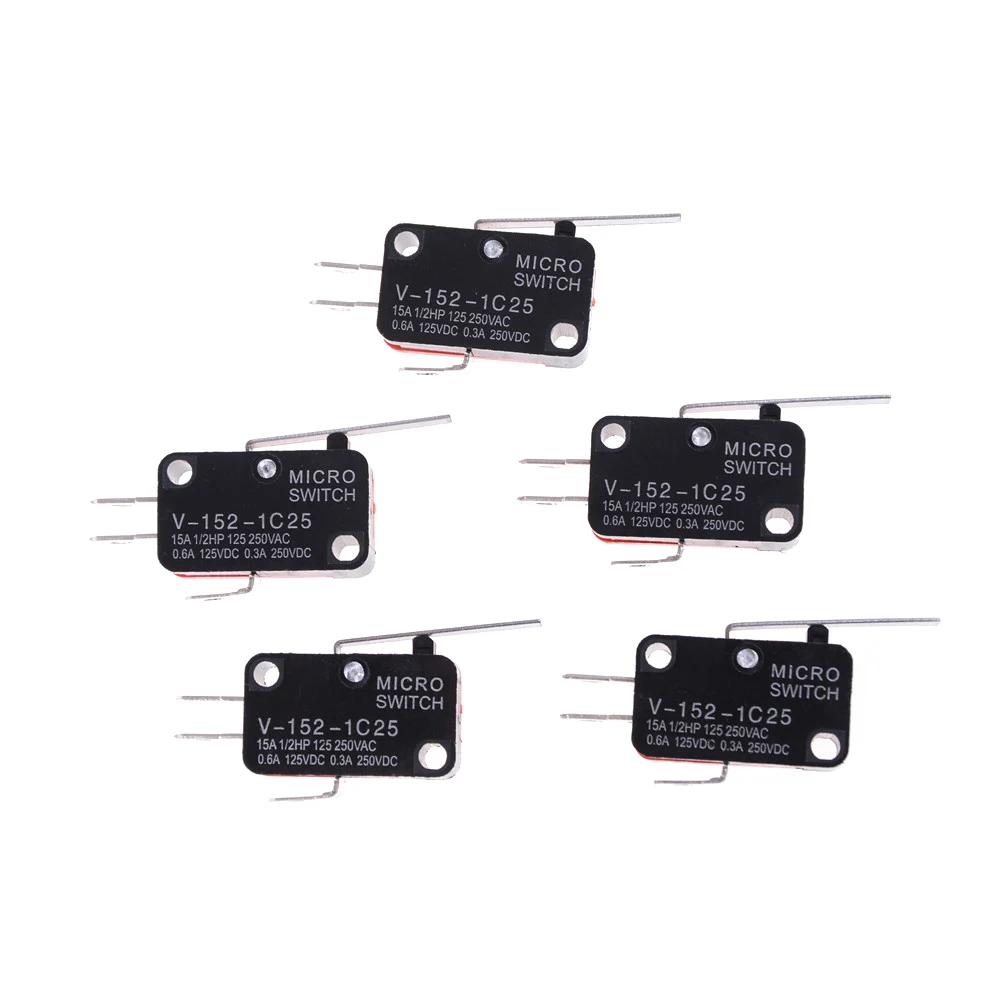 5 шт. концевой выключатель V-152-1C25 SPDT 1NO 1NC 3Pin короткие с прямым рычагом на шарнире
