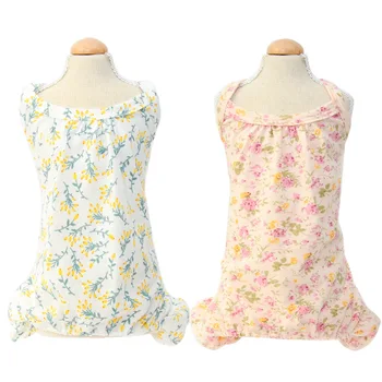 

Pet Full Length Belly Four-legged Pet Clothing Dog Pajamas Pink White Colors Floral Printed Pet Clothes Dog Overalls Dog Pijama