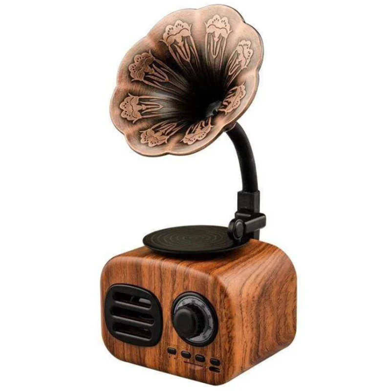 Retro Phonograph Wireless Handsfree FM Radio Loudspeaker Subwoofer Bluetooth Speakers Wood | Электроника