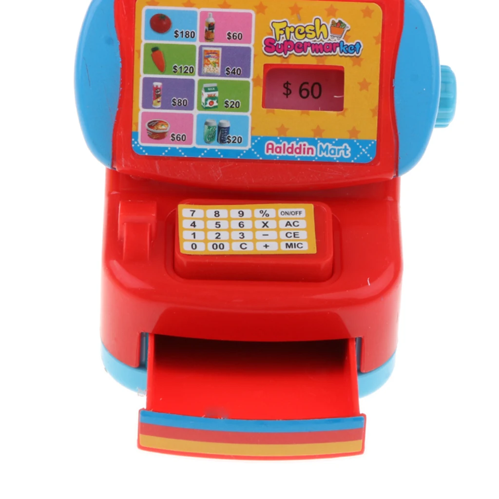 Pretend Play Supermarket Set, Cash Register Playset with Cart and Foods Educational Toy Set for Kids