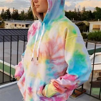 

New Hoodies Women Fashion Tie Dye Print Sweatshirt Oversized Drawstring Long Sleeve Winter Streetwear Women Clothes Hoodie