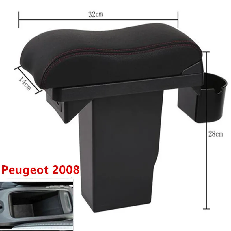 Для peugeot 2008 подлокотник коробка+ 3USB черный кожаный центр ящик для хранения модификации