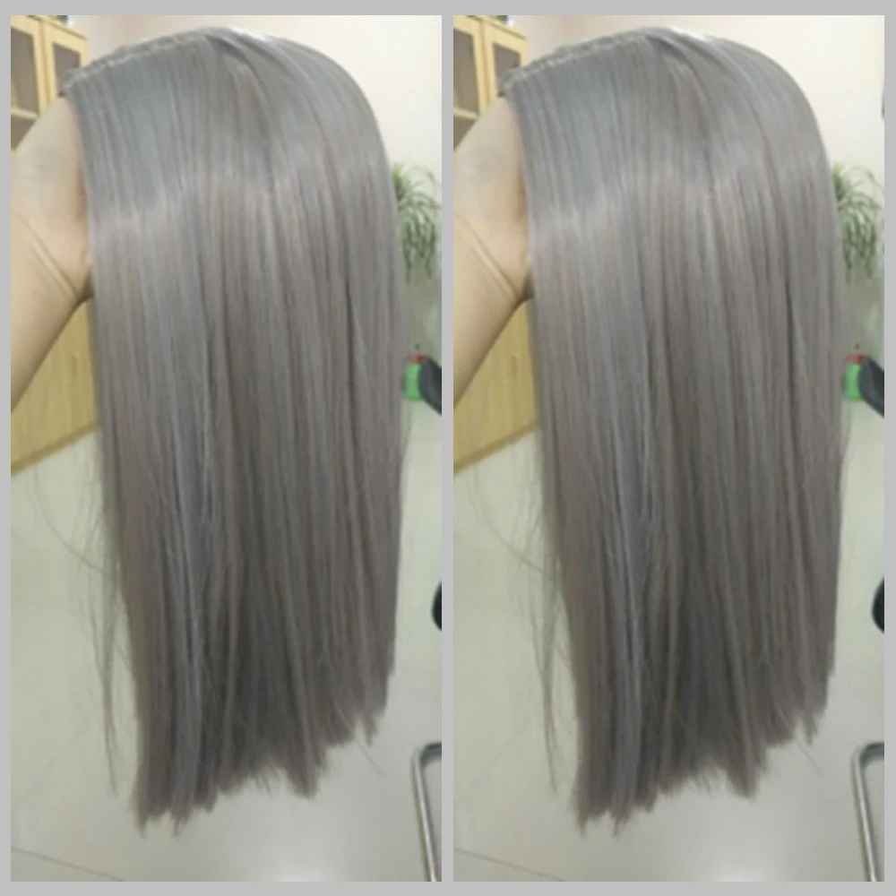 Fave Mixed Gray Ash Blonde Black Pink Straight 14 Inch Synthetic Wigs For Black Women Hair Cosplay Wigs Heat Resistant Fiber