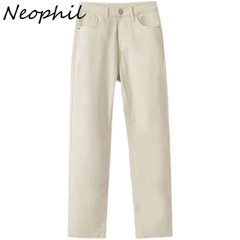 Neophil 2022 Summer Women Denim Jeans Pants Korean Style High Wasit Straight Casual Pockets Female Ankle-Length Pants 5XL P21411 new 2023 raw edge ripped jeans slimming skinny pencil pants straight nladies ankle length demin pants