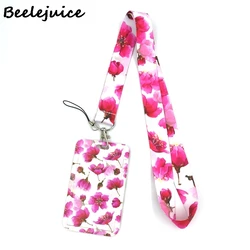Red Flowers Art Retractable Badge Reel and Lanyard ID Holder (Neck Strap Holder)