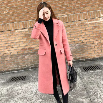 

Casual Single Button Long Winter Fashion Wool Coats Turn-down Collar Wool Blend Coat And Jacket Sollid Coat Femenino
