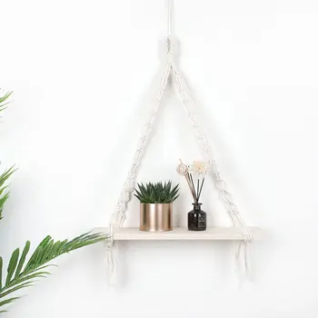 

Hanging Wooden Plant Decorative Crafts Shelf Storage Rack Wall Rope Decorative Shelves Bedroom Living Room Office Decoration