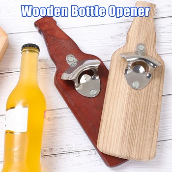 

High Quality Wooden Bottle Opener Magnetic Refrigerator Sticker BeerBottle-shaped Kitchen Tool MD88