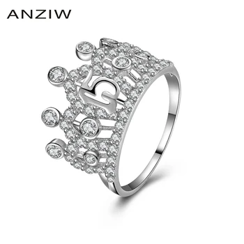 

Women 925 Sterling Silver Jewelry Queen Crown Ring Trendy Sona The Queen's Temperament Woodwork Anillo Engagement Party Gift