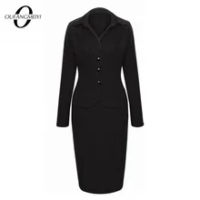 Mujeres Formal Turn-Down Collar Vintage negocio Bodycon vestido breve botón elegante vestido EG749