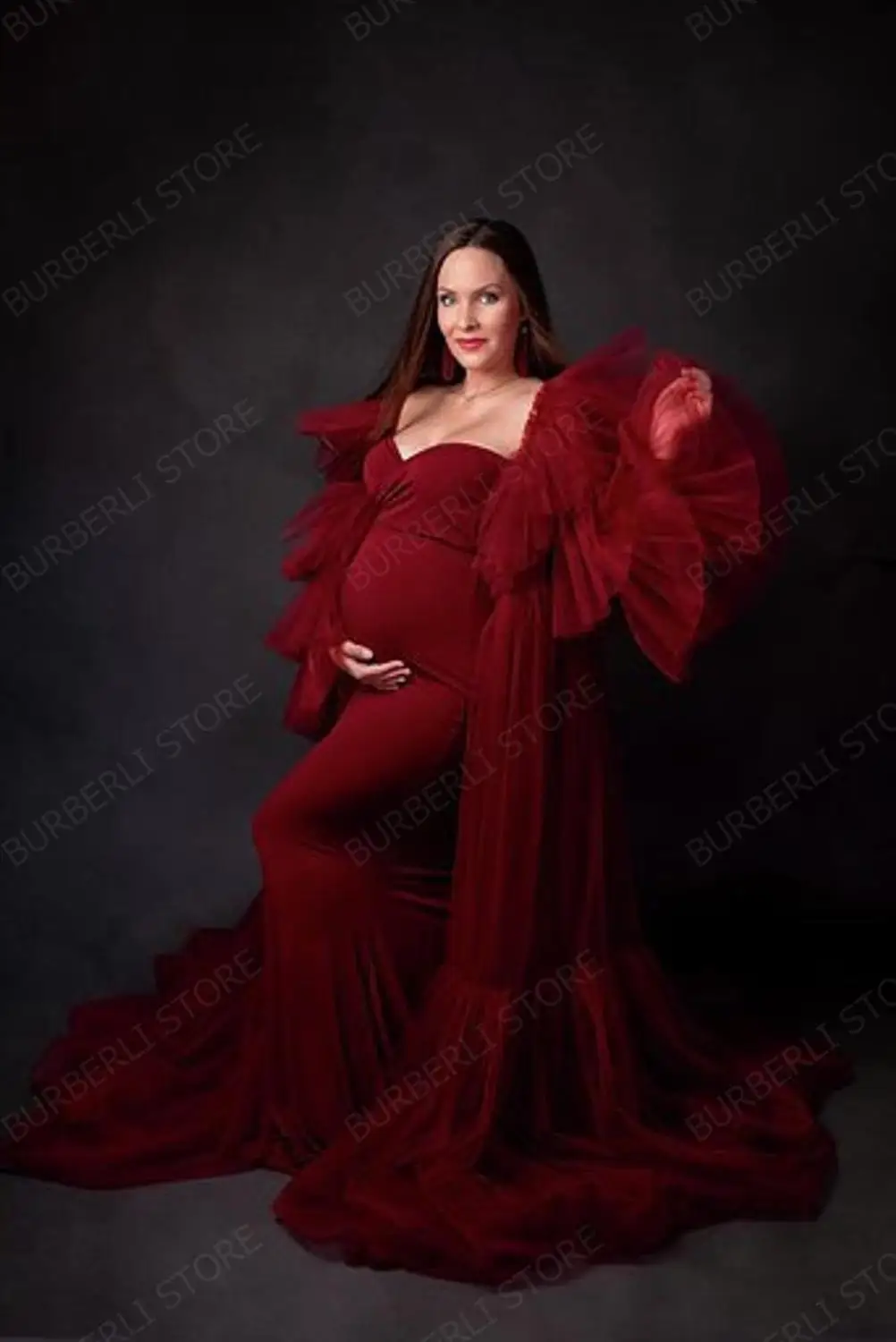 Hot Sale Burgundy Birdal Tulle Robes Custom Made