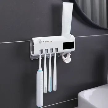 

Solar Energy UV Toothbrush Disinfectant Cleaning Agent Storage Bathroom No Charge Toothpaste Dispenser Holder Sanitizer YL5