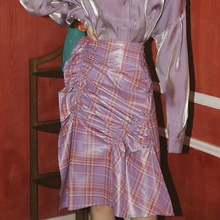 Ретро девушка панк плед Дамы хип русалка юбка фиолетовый Harajuku Винтаж в японском стиле Осенняя женская уличная дизайн