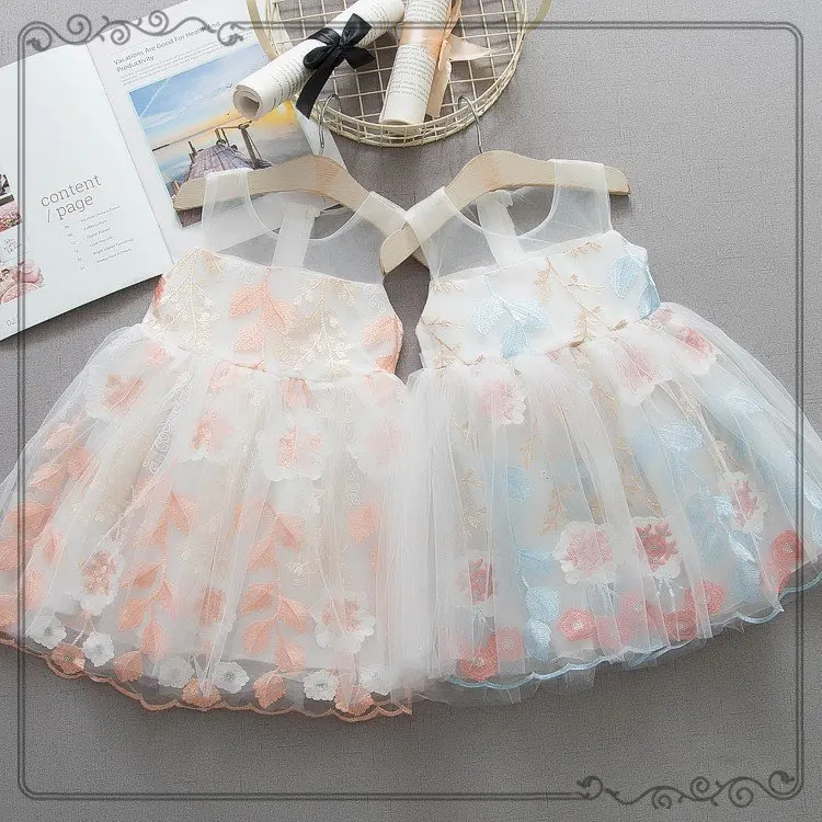 

Summer New Style Childrenswear Girls Dress Western Style Embroidery Flowers Tutu Small CHILDREN'S Pure Cotton Princess Dress
