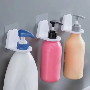 

Plastic Wall Mount Soap Shower Gel Dispenser Bottle Hanging Hook Rack Hand Sanitizer Holder Bathroom Kitchen Organizer No Drill