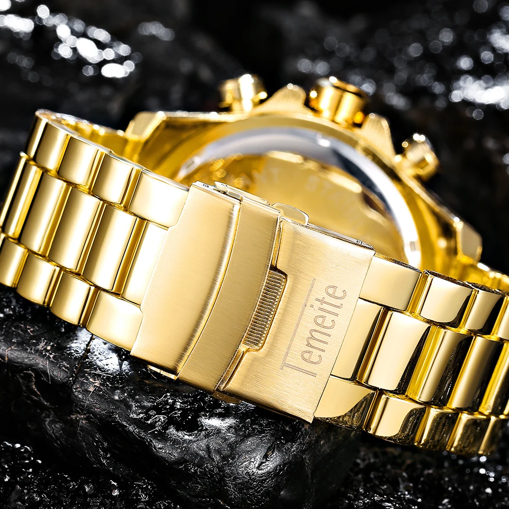 TEMEITE модные негабаритные кварцевые часы мужские военные мужские s часы лучший бренд класса люкс стальной ремешок дисплей с датой аналоговый синий наручные часы