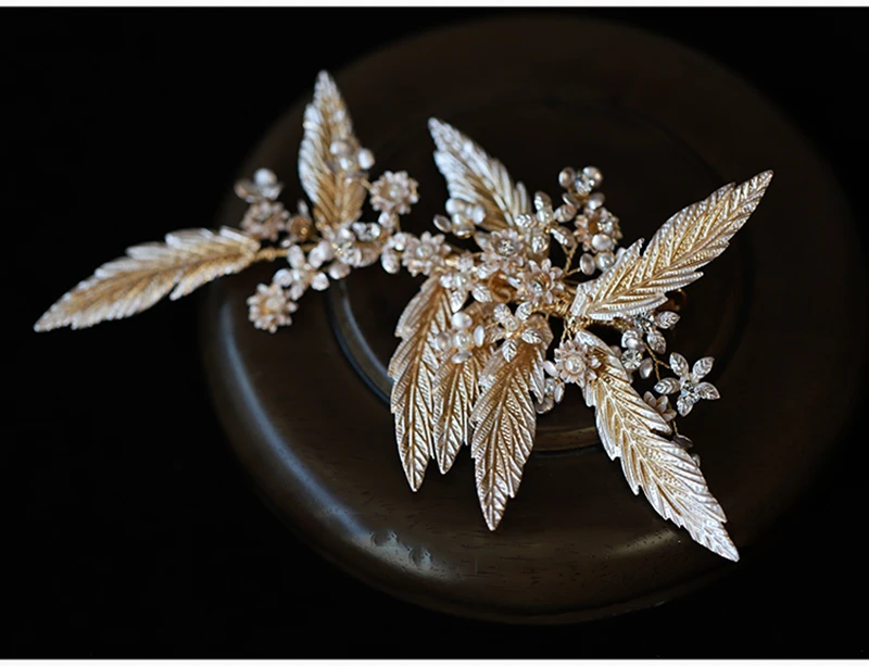HIMSTORY Baroque Handmade  Leaf Headpiece Wedding Hair Accessories Princess Haircomb Bridal Hairwear  Jewelry